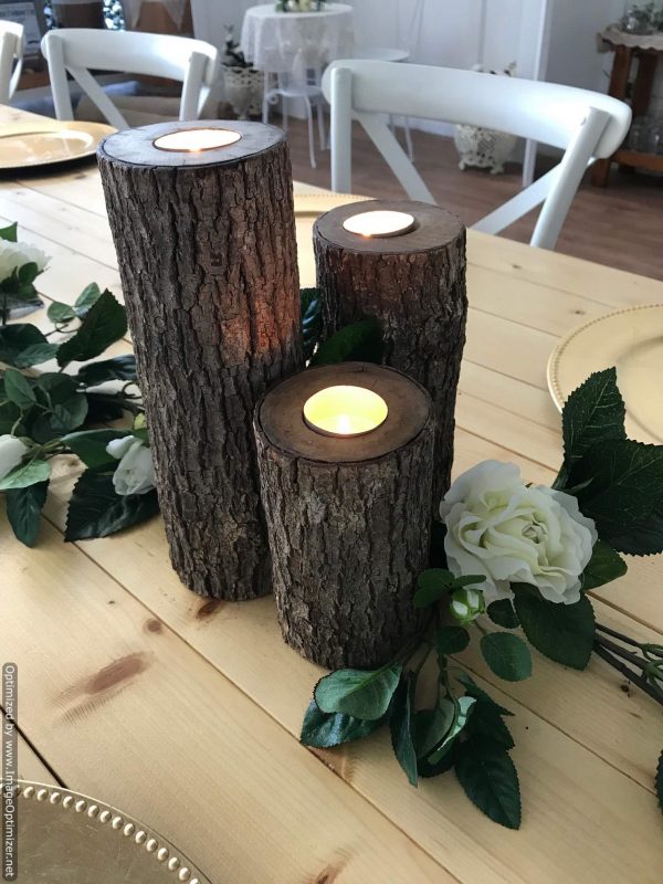 rustic log candle holders (sets of 3) | Candle Holders