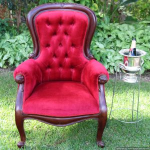 Queen Anne red velvet armchair | Guest Seating
