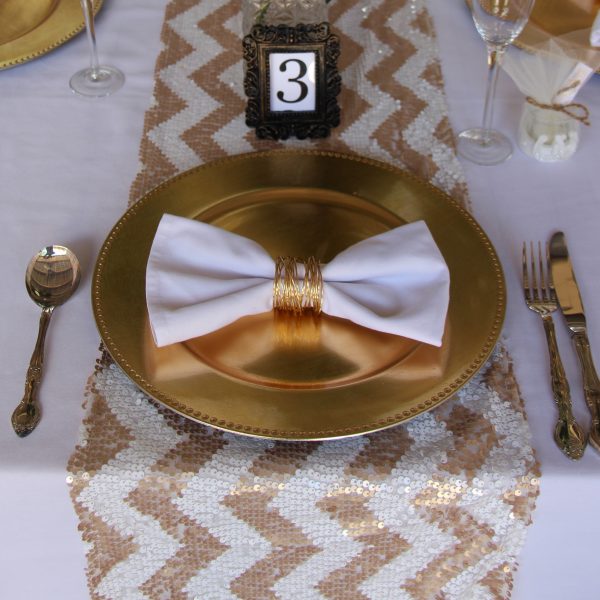 table runners (gold & white sequin) | Table Décor & Accessories